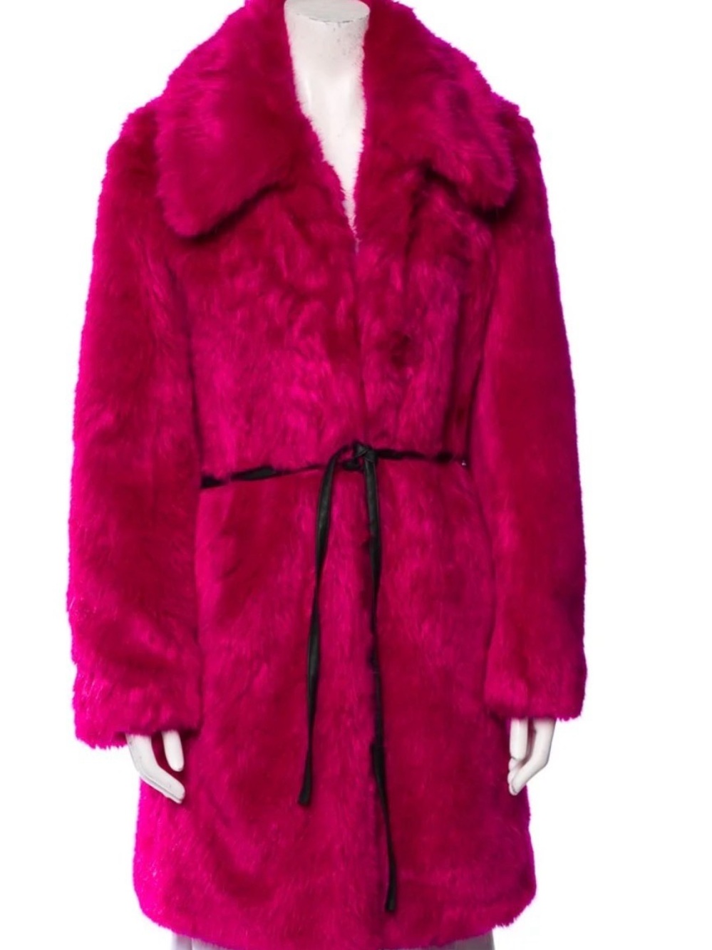 cinq a sept Hot Pink Faux Fur Teddy Coat with Tie Waist